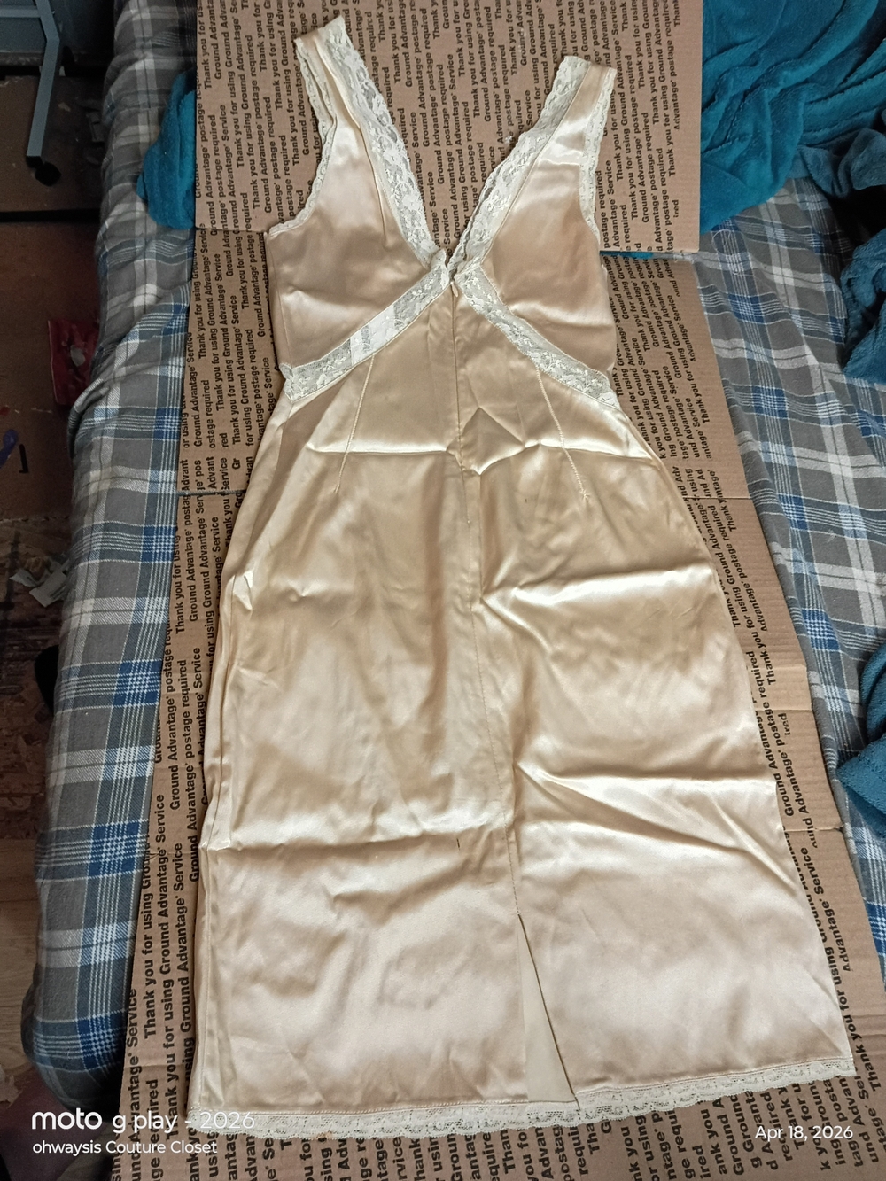 DOLCE & GABBANA Satin Lace-Trim Slip Dress in Champagne - Picture 4 of 7